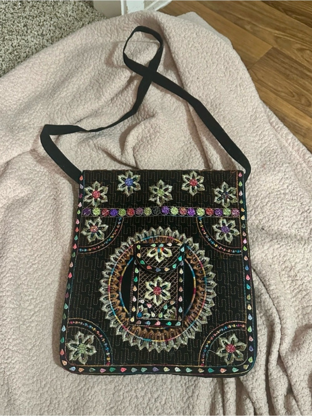 Boho Hippie Shoulder Bag Cross Body Bag embroidered sequins flare eccentric